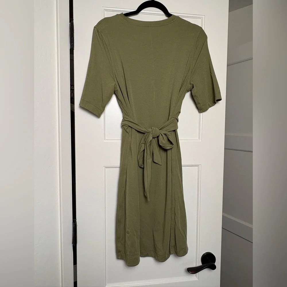 Lululemon Olive Green Cotton Wrap-Front T-Shirt Dress (8)
